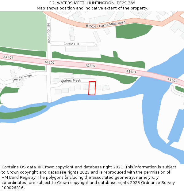 12, WATERS MEET, HUNTINGDON, PE29 3AY: Location map and indicative extent of plot