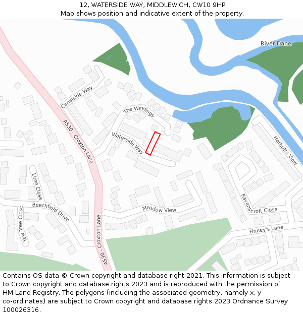 12, WATERSIDE WAY, MIDDLEWICH, CW10 9HP: Location map and indicative extent of plot