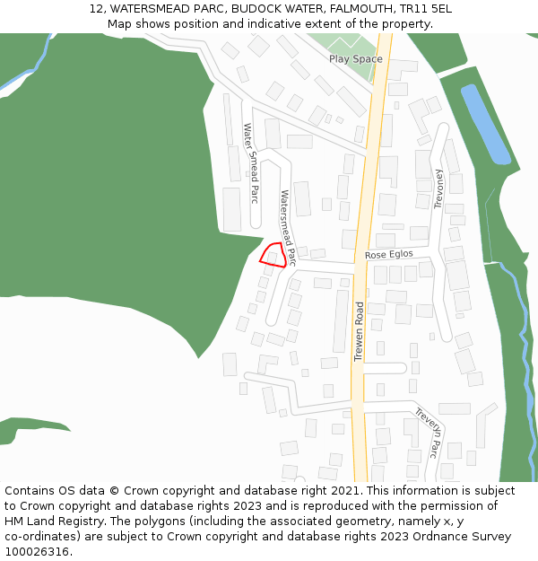 12, WATERSMEAD PARC, BUDOCK WATER, FALMOUTH, TR11 5EL: Location map and indicative extent of plot