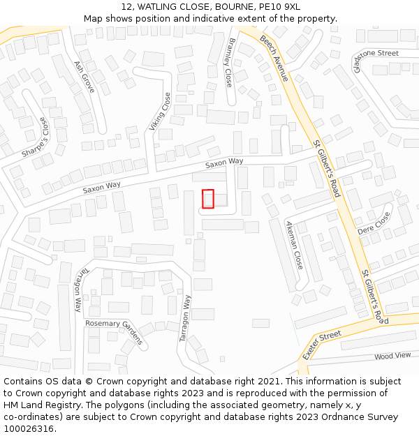 12, WATLING CLOSE, BOURNE, PE10 9XL: Location map and indicative extent of plot