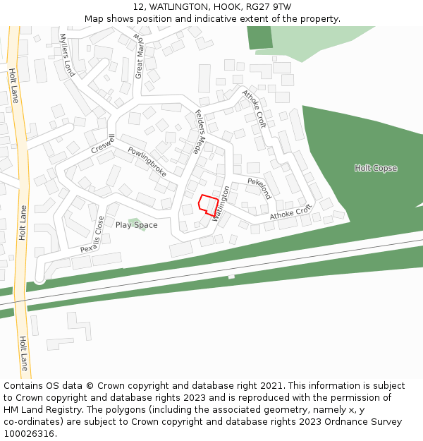 12, WATLINGTON, HOOK, RG27 9TW: Location map and indicative extent of plot