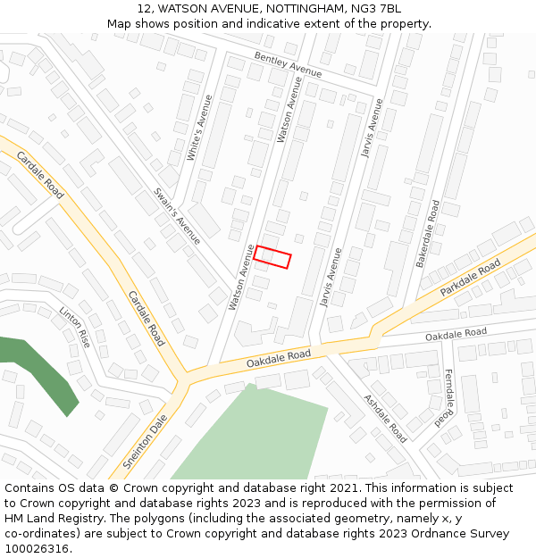 12, WATSON AVENUE, NOTTINGHAM, NG3 7BL: Location map and indicative extent of plot