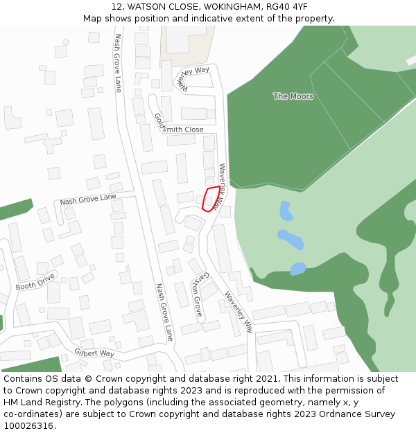 12, WATSON CLOSE, WOKINGHAM, RG40 4YF: Location map and indicative extent of plot