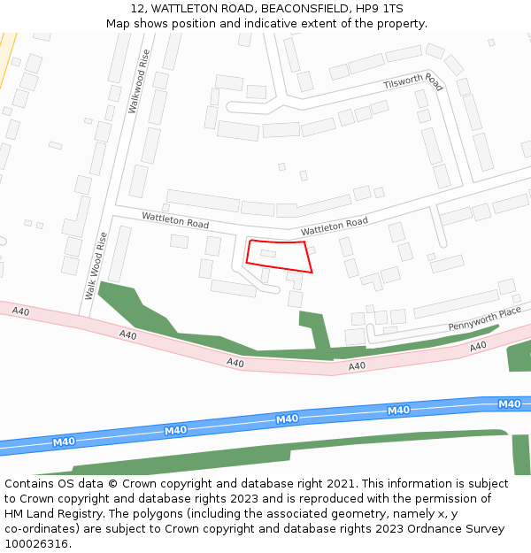 12, WATTLETON ROAD, BEACONSFIELD, HP9 1TS: Location map and indicative extent of plot