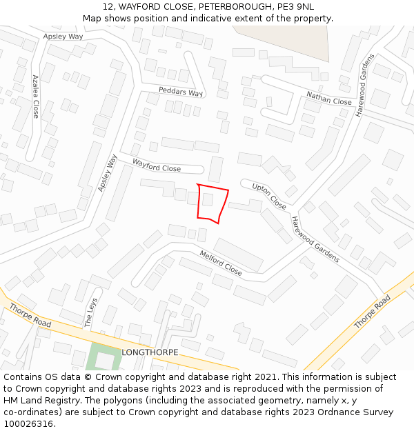 12, WAYFORD CLOSE, PETERBOROUGH, PE3 9NL: Location map and indicative extent of plot