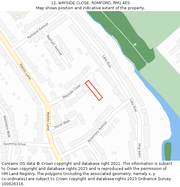 12, WAYSIDE CLOSE, ROMFORD, RM1 4ES: Location map and indicative extent of plot