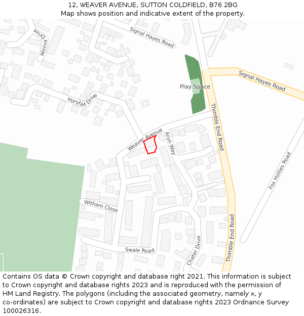 12, WEAVER AVENUE, SUTTON COLDFIELD, B76 2BG: Location map and indicative extent of plot
