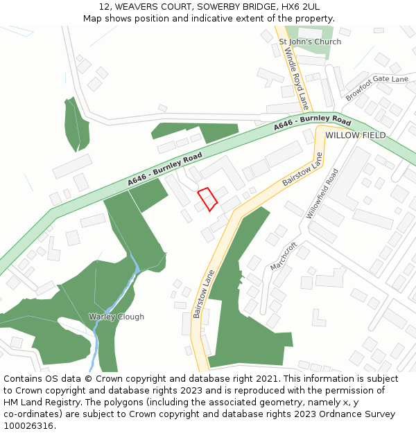 12, WEAVERS COURT, SOWERBY BRIDGE, HX6 2UL: Location map and indicative extent of plot
