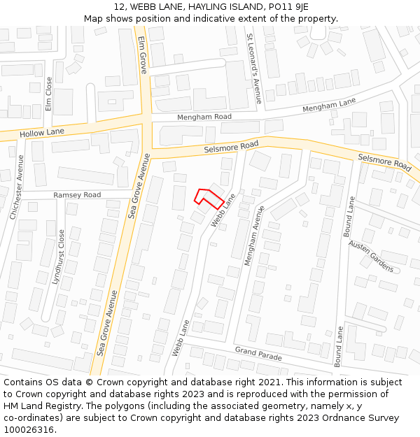 12, WEBB LANE, HAYLING ISLAND, PO11 9JE: Location map and indicative extent of plot