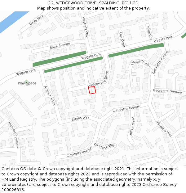 12, WEDGEWOOD DRIVE, SPALDING, PE11 3FJ: Location map and indicative extent of plot