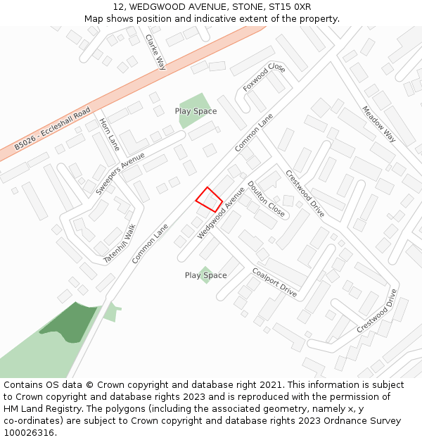 12, WEDGWOOD AVENUE, STONE, ST15 0XR: Location map and indicative extent of plot