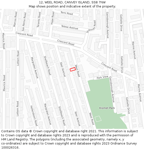 12, WEEL ROAD, CANVEY ISLAND, SS8 7NW: Location map and indicative extent of plot