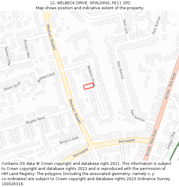 12, WELBECK DRIVE, SPALDING, PE11 1PD: Location map and indicative extent of plot