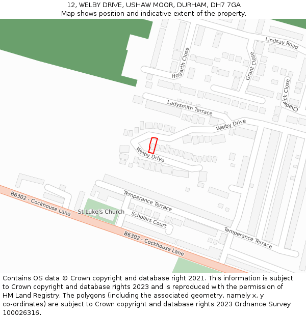 12, WELBY DRIVE, USHAW MOOR, DURHAM, DH7 7GA: Location map and indicative extent of plot