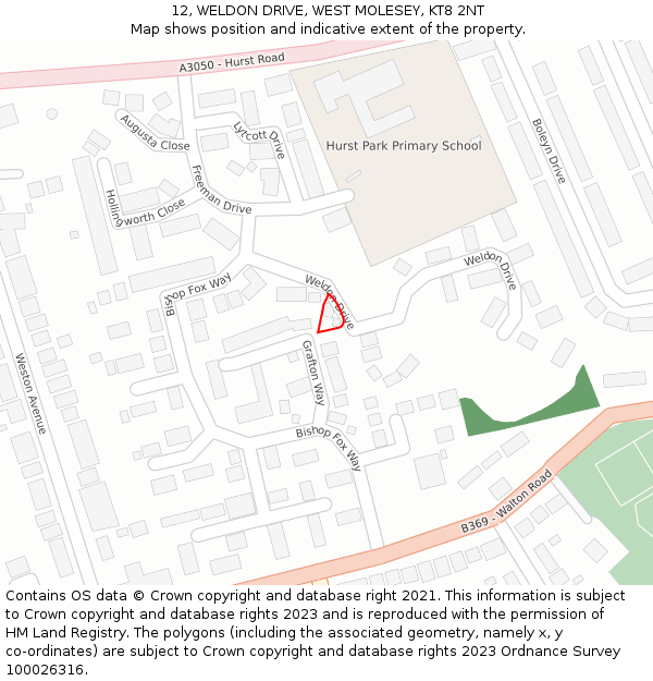 12, WELDON DRIVE, WEST MOLESEY, KT8 2NT: Location map and indicative extent of plot