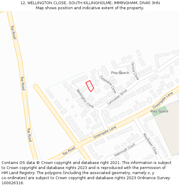 12, WELLINGTON CLOSE, SOUTH KILLINGHOLME, IMMINGHAM, DN40 3HN: Location map and indicative extent of plot