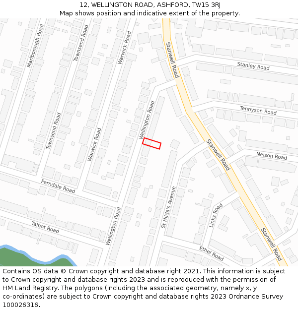 12, WELLINGTON ROAD, ASHFORD, TW15 3RJ: Location map and indicative extent of plot