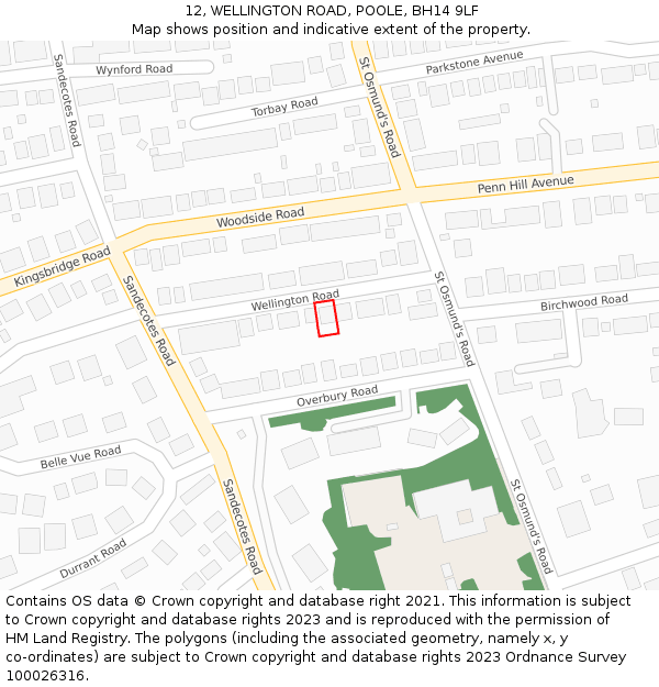 12, WELLINGTON ROAD, POOLE, BH14 9LF: Location map and indicative extent of plot