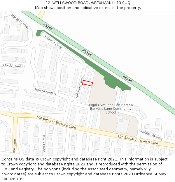 12, WELLSWOOD ROAD, WREXHAM, LL13 9UQ: Location map and indicative extent of plot