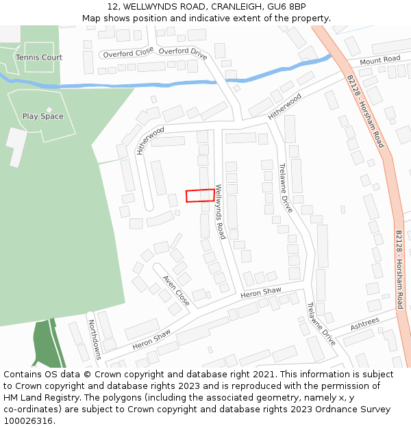 12, WELLWYNDS ROAD, CRANLEIGH, GU6 8BP: Location map and indicative extent of plot