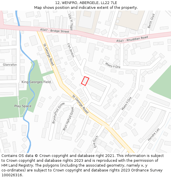 12, WENFRO, ABERGELE, LL22 7LE: Location map and indicative extent of plot