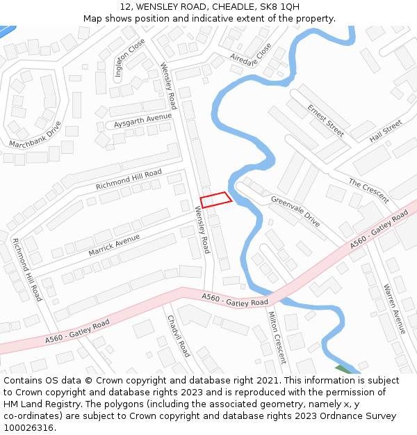 12, WENSLEY ROAD, CHEADLE, SK8 1QH: Location map and indicative extent of plot