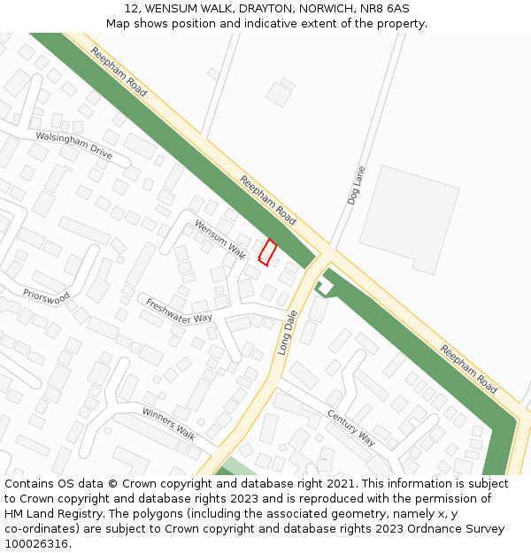 12, WENSUM WALK, DRAYTON, NORWICH, NR8 6AS: Location map and indicative extent of plot