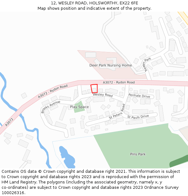 12, WESLEY ROAD, HOLSWORTHY, EX22 6FE: Location map and indicative extent of plot