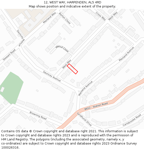 12, WEST WAY, HARPENDEN, AL5 4RD: Location map and indicative extent of plot