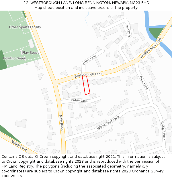 12, WESTBOROUGH LANE, LONG BENNINGTON, NEWARK, NG23 5HD: Location map and indicative extent of plot