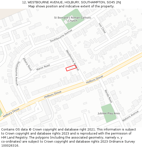 12, WESTBOURNE AVENUE, HOLBURY, SOUTHAMPTON, SO45 2NJ: Location map and indicative extent of plot