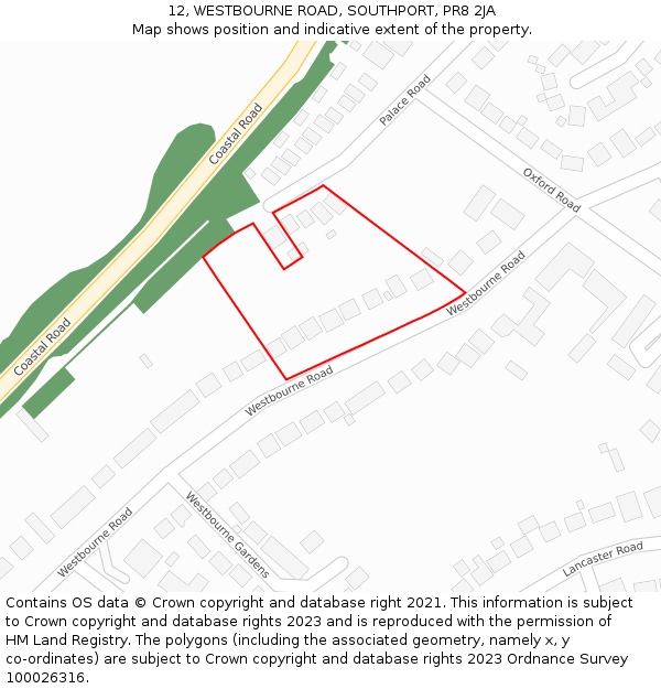 12, WESTBOURNE ROAD, SOUTHPORT, PR8 2JA: Location map and indicative extent of plot