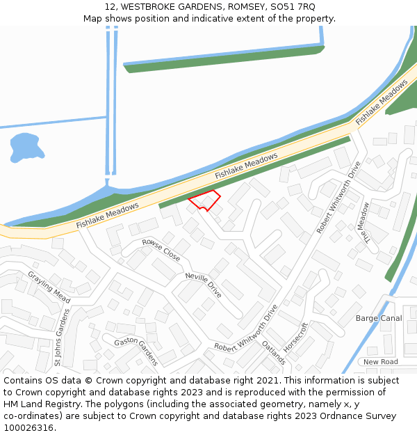 12, WESTBROKE GARDENS, ROMSEY, SO51 7RQ: Location map and indicative extent of plot