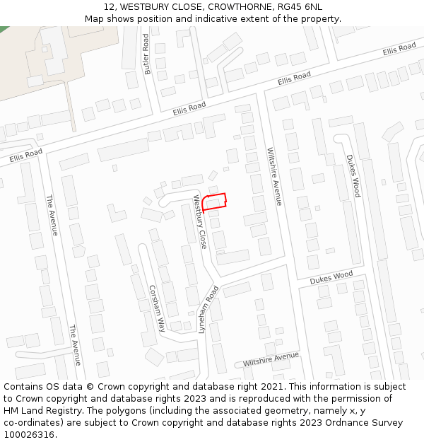 12, WESTBURY CLOSE, CROWTHORNE, RG45 6NL: Location map and indicative extent of plot