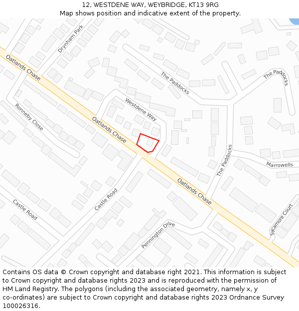 12, WESTDENE WAY, WEYBRIDGE, KT13 9RG: Location map and indicative extent of plot