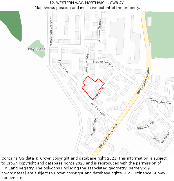 12, WESTERN WAY, NORTHWICH, CW8 4YL: Location map and indicative extent of plot