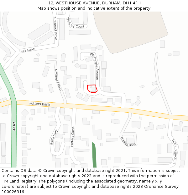 12, WESTHOUSE AVENUE, DURHAM, DH1 4FH: Location map and indicative extent of plot
