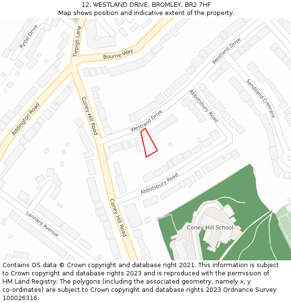 12, WESTLAND DRIVE, BROMLEY, BR2 7HF: Location map and indicative extent of plot