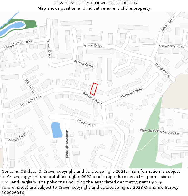 12, WESTMILL ROAD, NEWPORT, PO30 5RG: Location map and indicative extent of plot