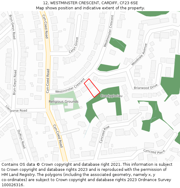 12, WESTMINSTER CRESCENT, CARDIFF, CF23 6SE: Location map and indicative extent of plot