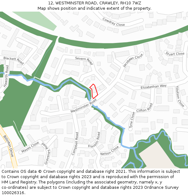 12, WESTMINSTER ROAD, CRAWLEY, RH10 7WZ: Location map and indicative extent of plot