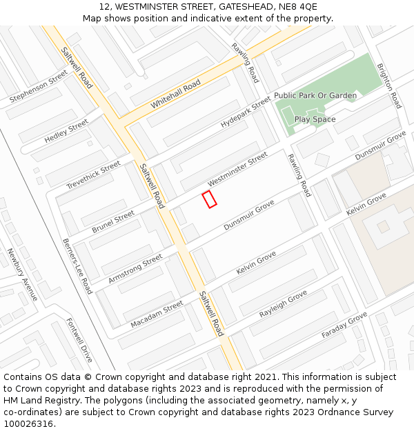 12, WESTMINSTER STREET, GATESHEAD, NE8 4QE: Location map and indicative extent of plot