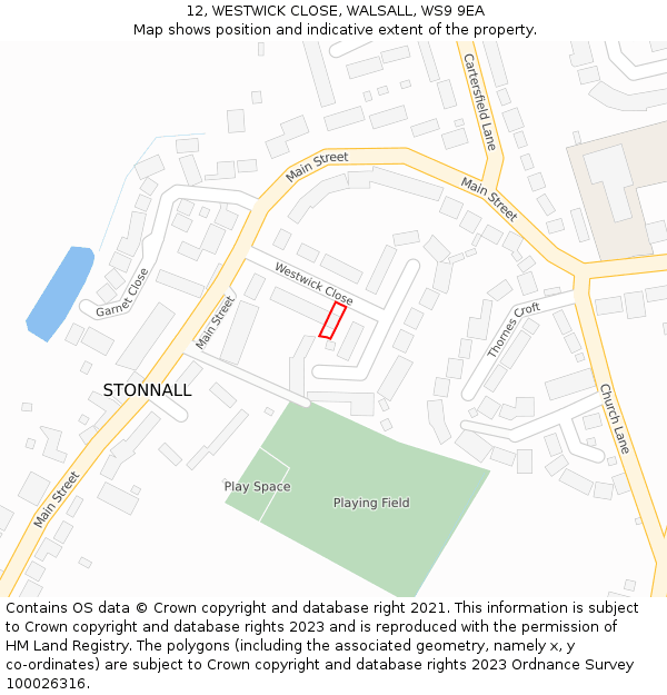 12, WESTWICK CLOSE, WALSALL, WS9 9EA: Location map and indicative extent of plot