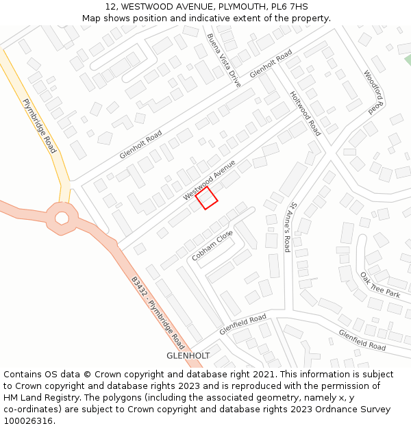 12, WESTWOOD AVENUE, PLYMOUTH, PL6 7HS: Location map and indicative extent of plot