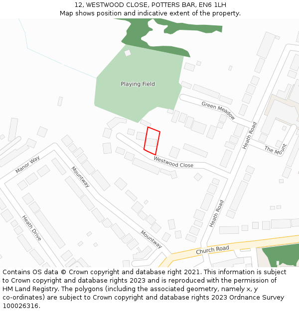 12, WESTWOOD CLOSE, POTTERS BAR, EN6 1LH: Location map and indicative extent of plot