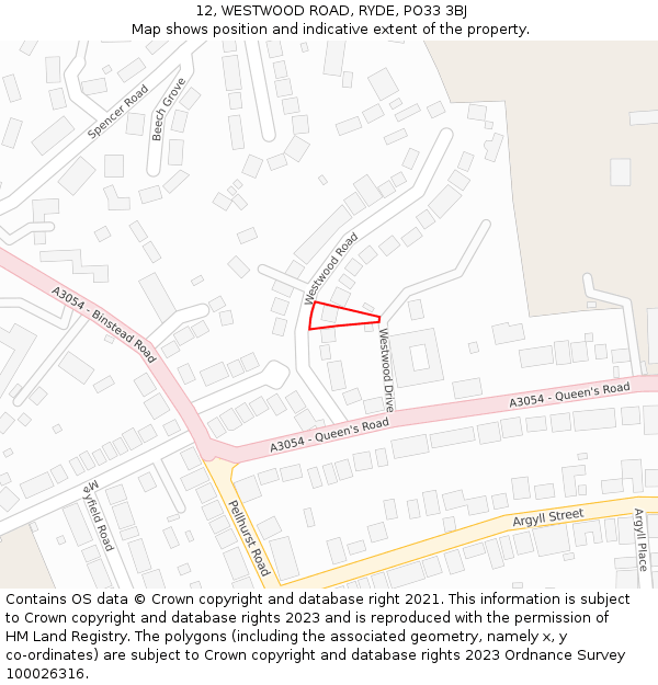 12, WESTWOOD ROAD, RYDE, PO33 3BJ: Location map and indicative extent of plot