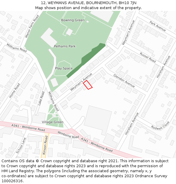 12, WEYMANS AVENUE, BOURNEMOUTH, BH10 7JN: Location map and indicative extent of plot