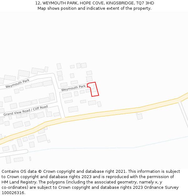 12, WEYMOUTH PARK, HOPE COVE, KINGSBRIDGE, TQ7 3HD: Location map and indicative extent of plot