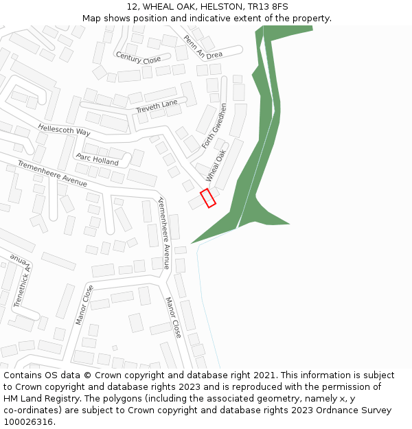 12, WHEAL OAK, HELSTON, TR13 8FS: Location map and indicative extent of plot