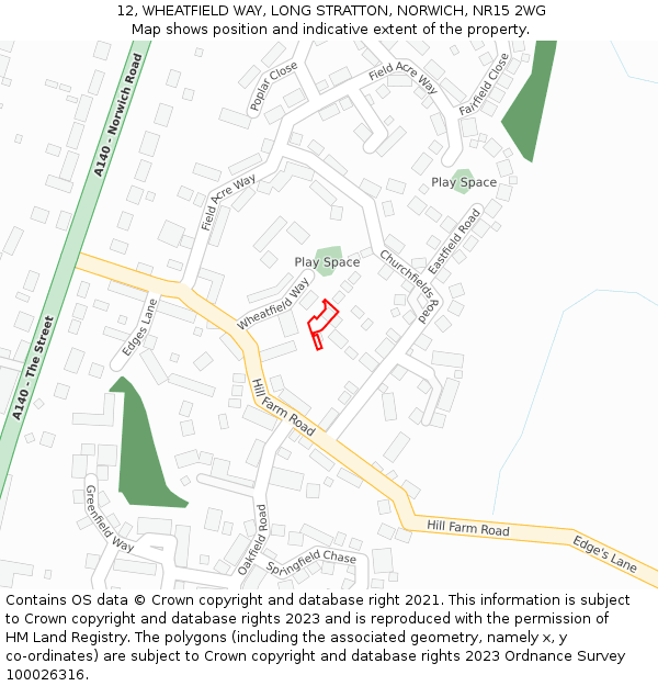 12, WHEATFIELD WAY, LONG STRATTON, NORWICH, NR15 2WG: Location map and indicative extent of plot